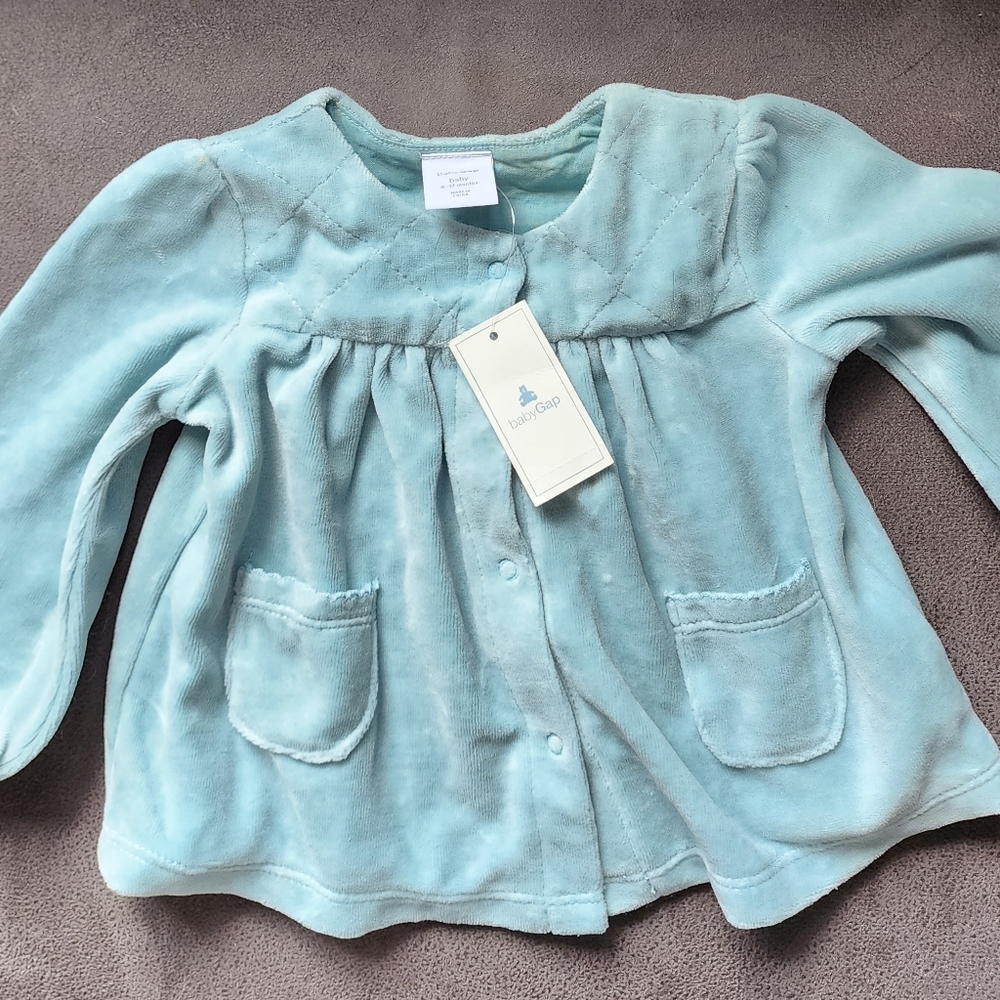 NWT Baby GAP Girl's Holiday Blue Snap Button Cardigan Jacket 6-12 Months